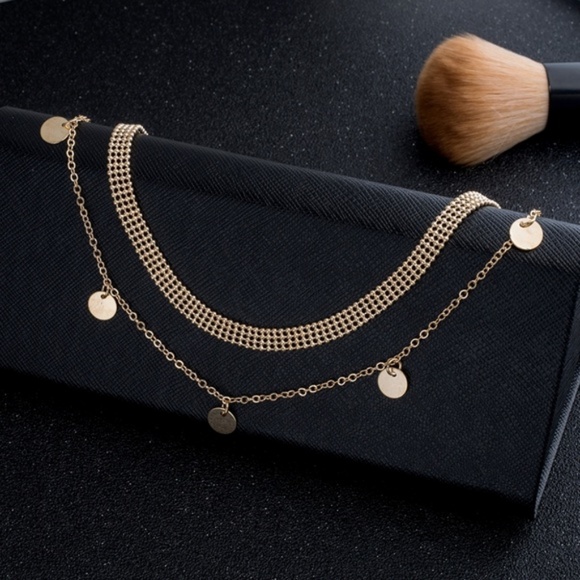 4/$30 Layered Gold Sequin Coin Choker Necklace - Picture 3 of 6